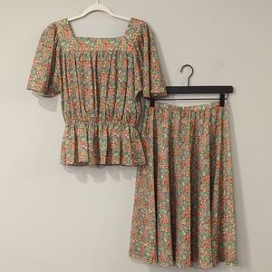 Vintage‎ Skirt Set Floral Flowy size 12 Elastic Waist Made in USA